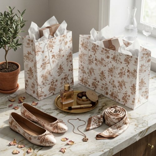 Autumn Floral Toile Pattern Medium Gift Bag