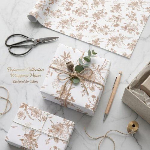 Autumn Floral Toile Pattern Wrapping Paper