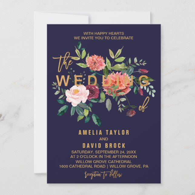 Autumn Floral Typography Wedding Invitation (Front)