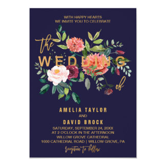 Autumn Floral Typography Wedding Invitation