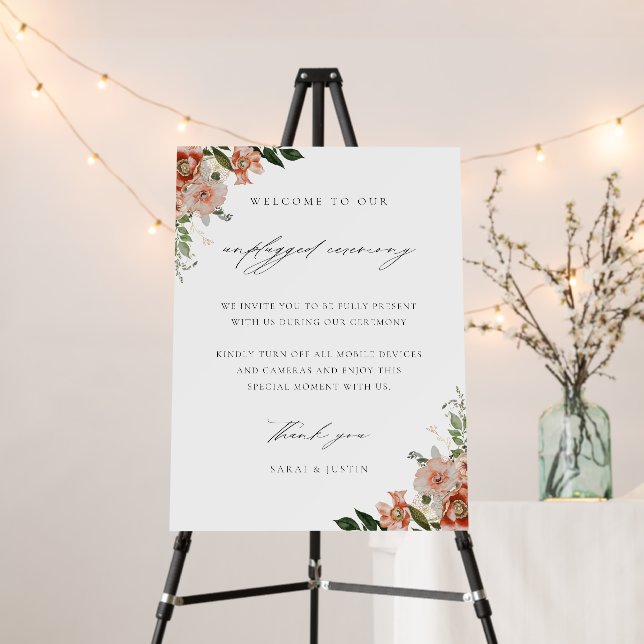Autumn Floral Unplugged Ceremony Wedding Sign (In Situ (Stand))