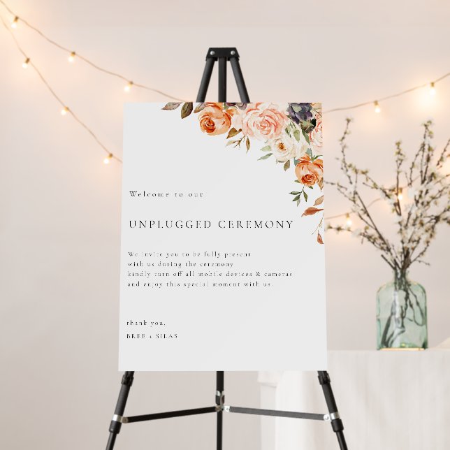 Autumn Floral Unplugged Ceremony Wedding Sign (In Situ (Stand))