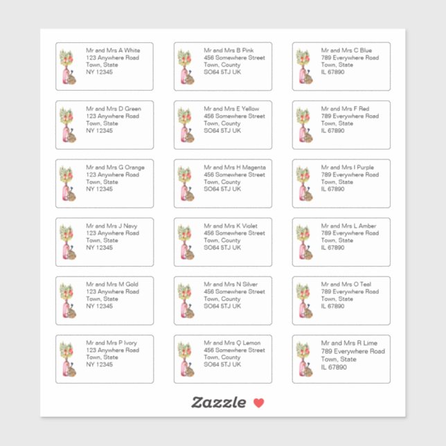 Autumn Floral Vase Individual Name and Address Sticker (Sheet)