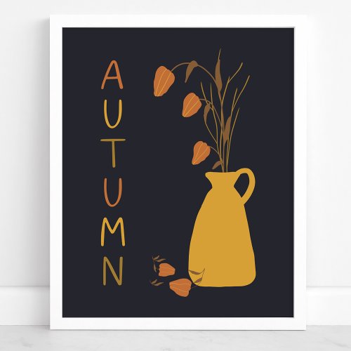 Autumn Floral Vase Modern Fall Typography Poster