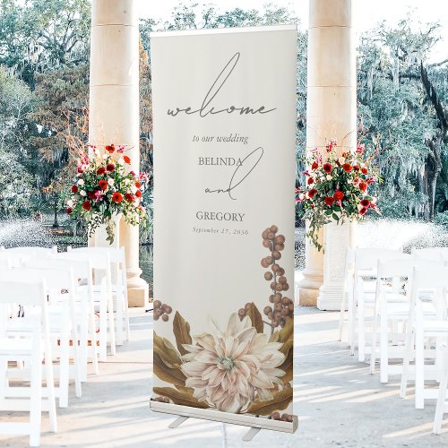 Autumn Floral Watercolor Fall Wedding Welcome Retractable Banner