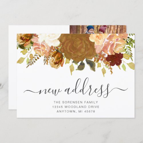 Autumn Floral Watercolor Family Photo Moving Announcement