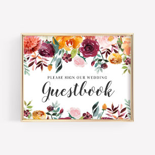 Autumn Floral Watercolor Guestbook Wedding Sign