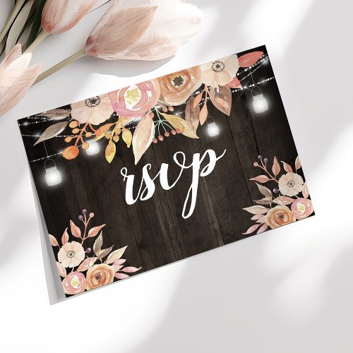 Autumn Floral Watercolor Lights Wedding RSVP Postcard