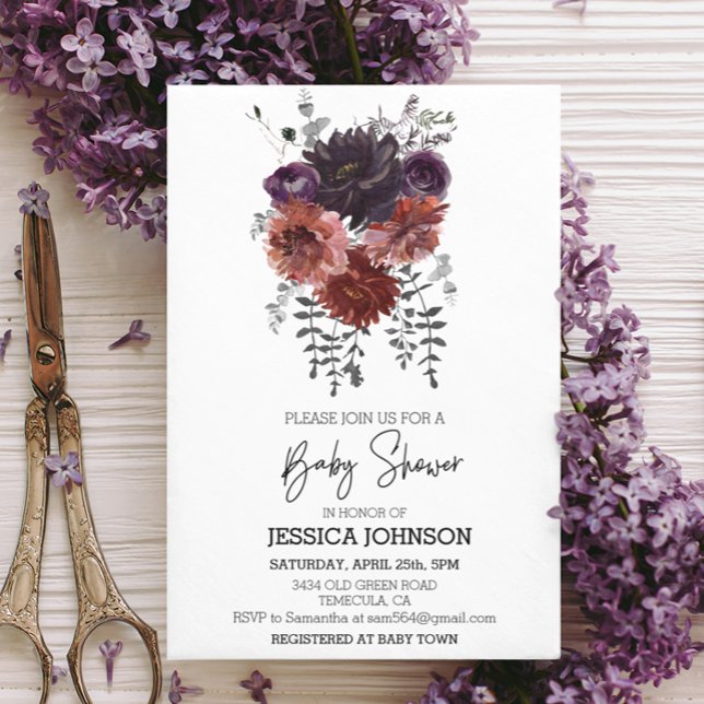 Autumn Floral Watercolor Plum Flower Halloween Invitation (Creator Uploaded)