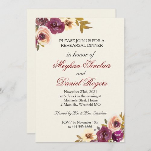 Autumn Floral Watercolor Rehearsal Dinner Invite