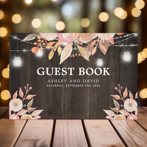 Autumn Floral Watercolor String Lights Wedding Guest Book