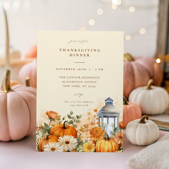 Autumn Floral Watercolor Thanksgiving Dinner Invitation (Creator Uploaded)