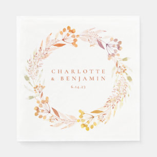Autumn Floral Watercolor Wreath Boho Custom Name Napkins
