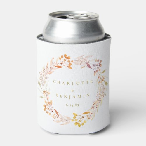Autumn Floral Watercolor Wreath Boho Personalized Can Cooler