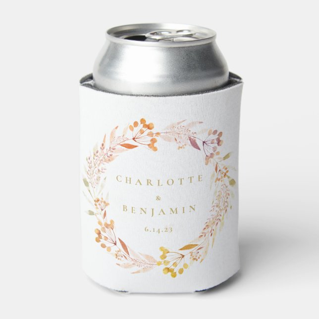 Autumn Floral Watercolor Wreath Boho Personalized Can Cooler (Can Front)