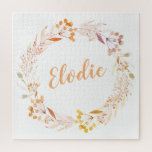 Autumn Floral Watercolor Wreath Boho Personalized Jigsaw Puzzle<br><div class="desc">Pretty hand painted watercolor floral wreath in lovely fall colors,  personalized with your name.</div>