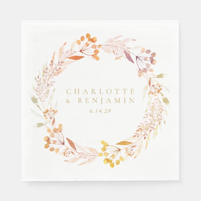 Autumn Floral Watercolor Wreath Boho Personalized  Napkins (Front)