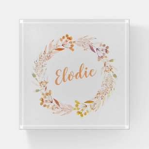 Autumn Floral Watercolor Wreath Boho Personalized Paperweight