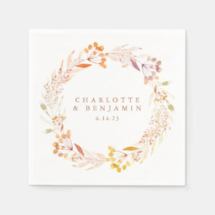 Autumn Floral Watercolor Wreath Custom Wedding Napkins