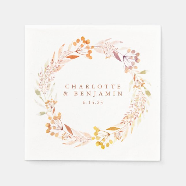 Autumn Floral Watercolor Wreath Custom Wedding  Napkins (Front)