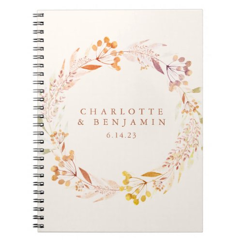 Autumn Floral Watercolor Wreath Custom Wedding Notebook