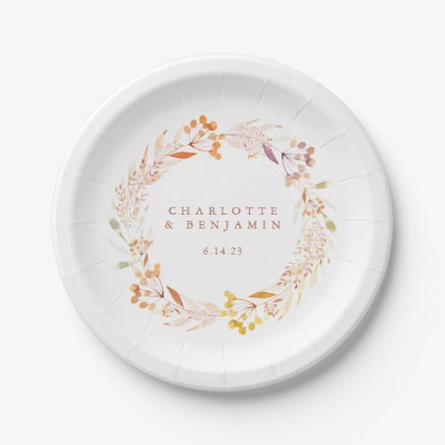 Autumn Floral Watercolor Wreath Custom Wedding Paper Plates
