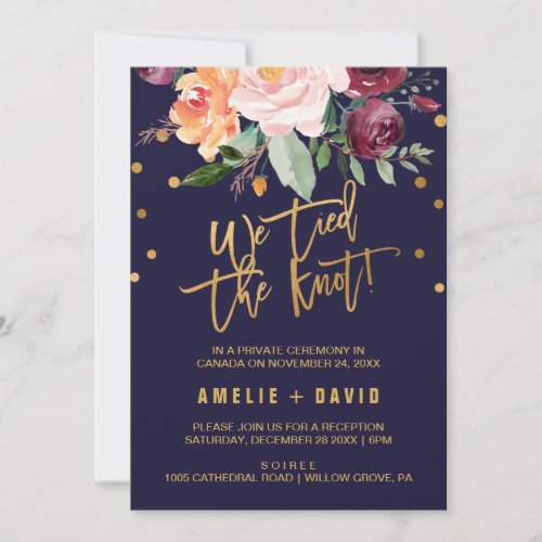 Autumn Floral We Tied The Knot Elopement Reception Invitation