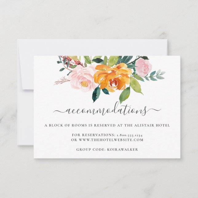 Autumn Floral Wedding Accommodation Card (Front)