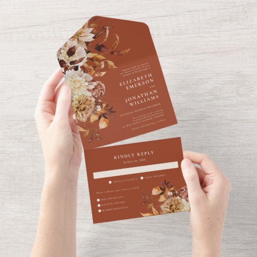 Autumn Floral Wedding All In One Invitation