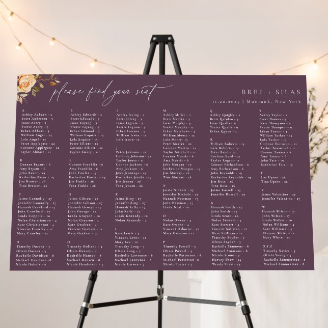 Autumn Floral Wedding Alphabetical Seating Chart  Foam Board (In Situ (Stand))