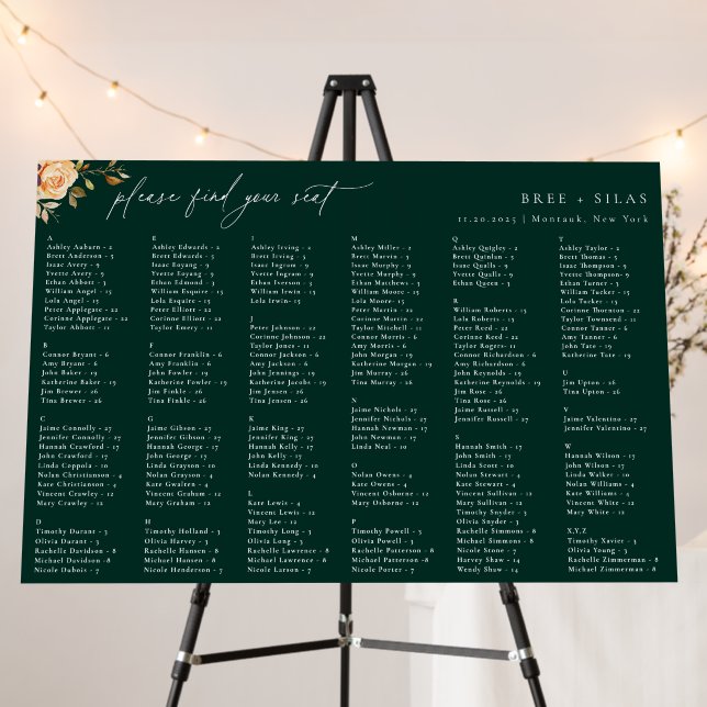Autumn Floral Wedding Alphabetical Seating Chart   Foam Board (In Situ (Stand))