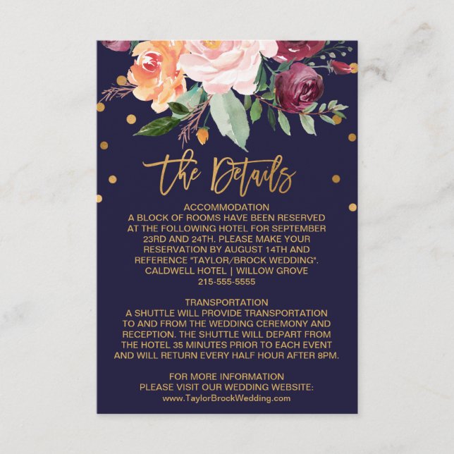 Autumn Floral Wedding Details Enclosure Card (Front)