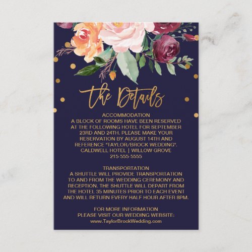 Autumn Floral Wedding Details Enclosure Card