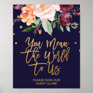 Autumn Floral Wedding Guest Globe Sign