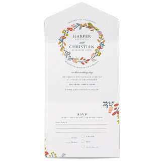 Autumn Floral Wedding Invitation With RSVP Card