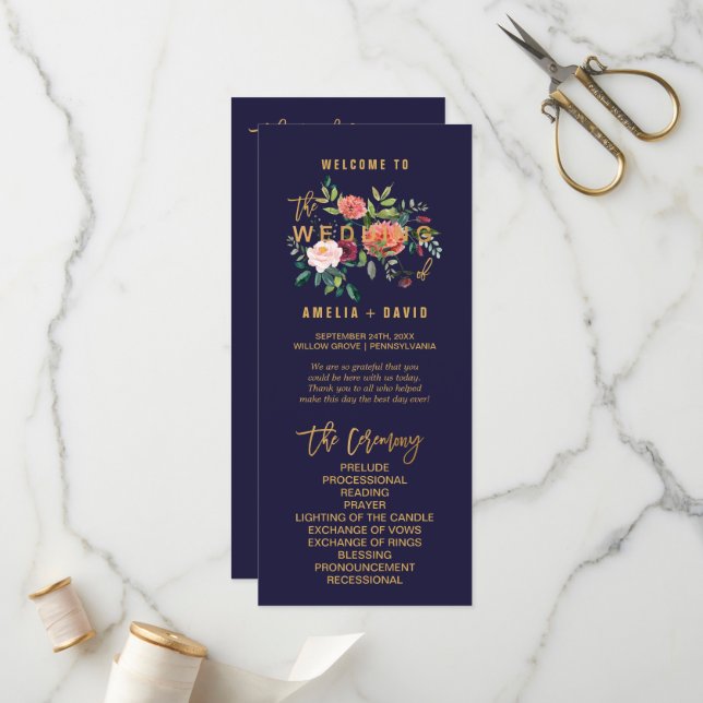 Autumn Floral Wedding Program (Front/Back In Situ)