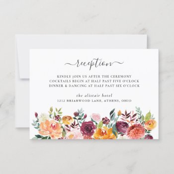 Autumn Floral Wedding Reception Card by dulceevents at Zazzle