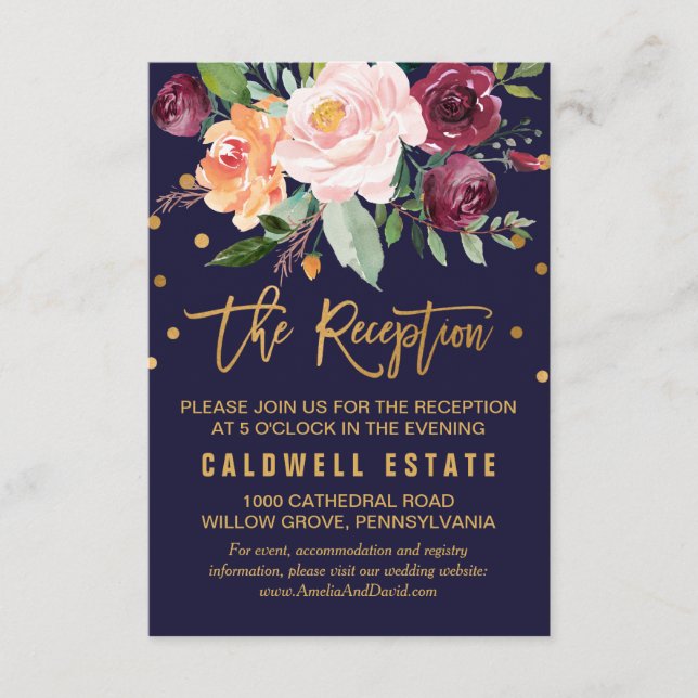 Autumn Floral Wedding Reception Enclosure Card (Front)