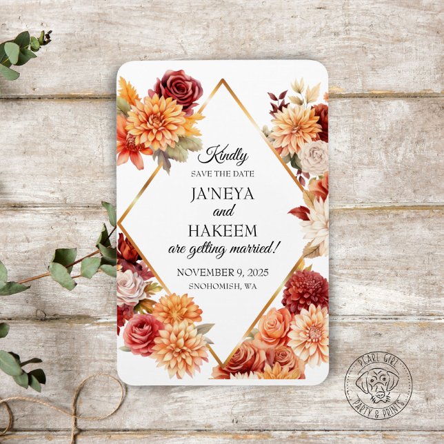 Autumn Floral Wedding Save the Date Magnet (Creator Uploaded)