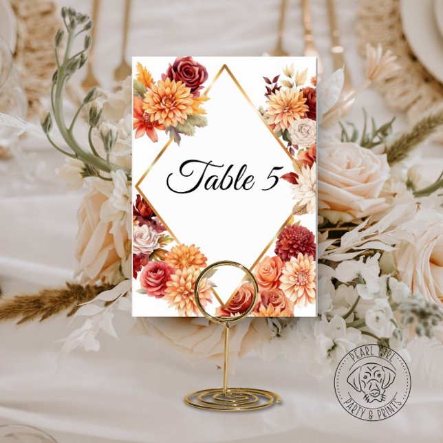 Autumn Floral Wedding Table Number Card (Creator Uploaded)
