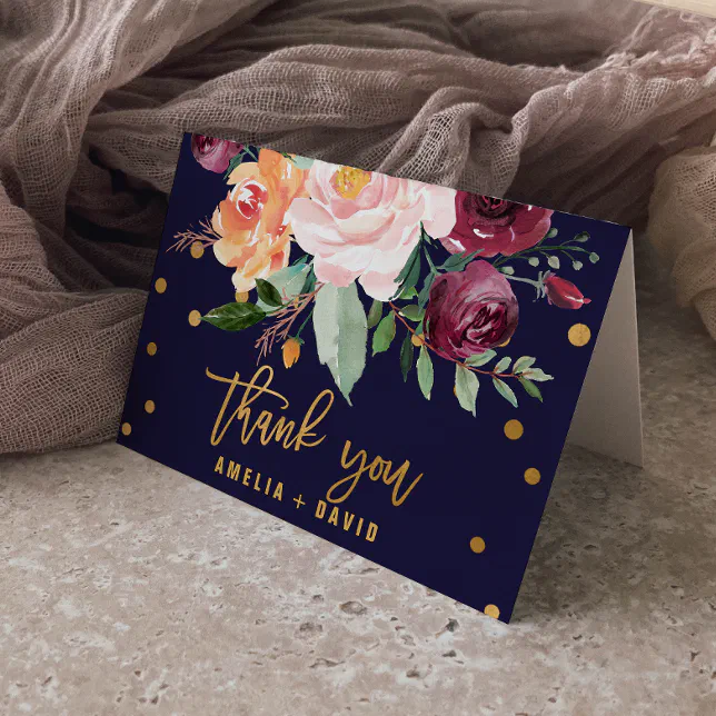 Autumn Floral Wedding Thank You Card | Zazzle