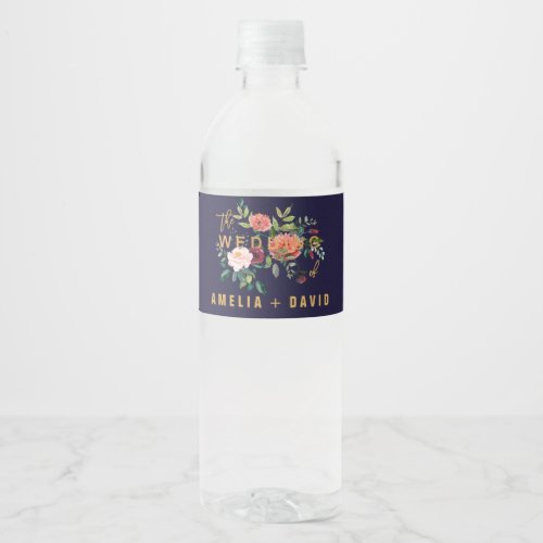 Autumn Floral Wedding Water Bottle Label