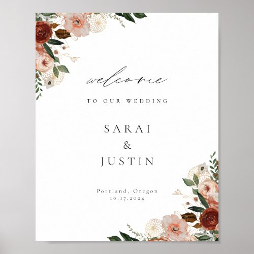 Autumn Floral Wedding Welcome Poster