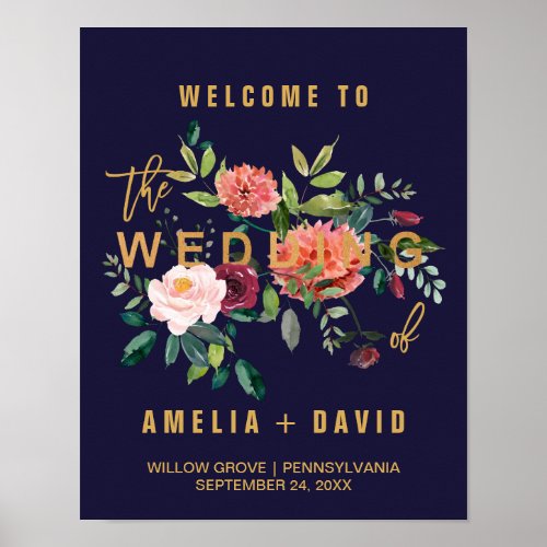 Autumn Floral Wedding Welcome Poster