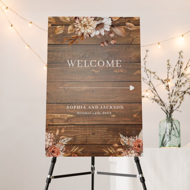 Autumn Floral Wedding Welcome Sign (In Situ (Stand))