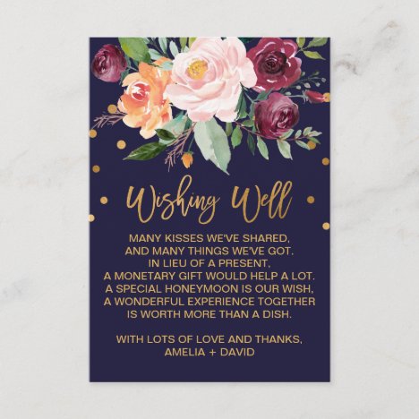 Autumn Floral Wedding Wishing Well Enclosure Card
