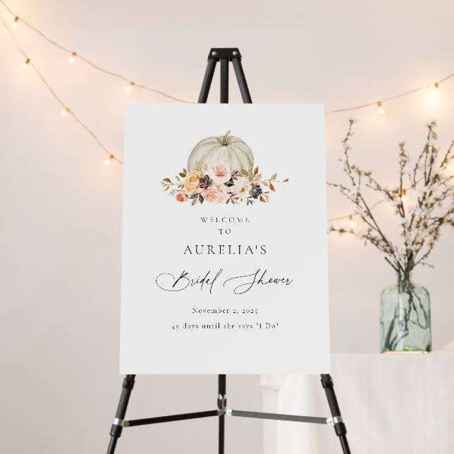Autumn Floral White Pumpkin Bridal Shower Welcome Foam Board (In Situ (Stand))
