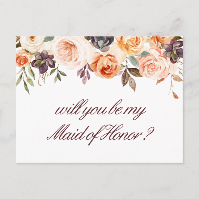 autumn floral will you be my Maid of Honor card (Front)