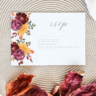 Autumn Floral with BoId watercolor bloom RSVP Card