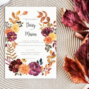 Autumn Floral with BoId watercolor blooms wedding Invitation
